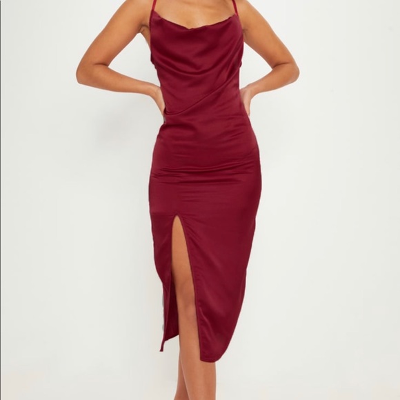 PrettyLittleThing Dresses & Skirts - Burgundy strappy satin dress